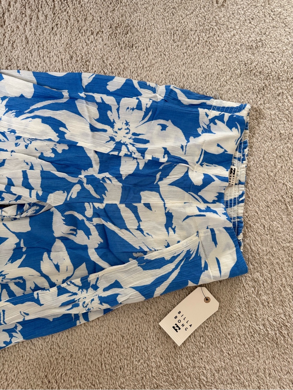 Billabong Blue and White Floral Wide Leg Pants - Picture 3 of 4